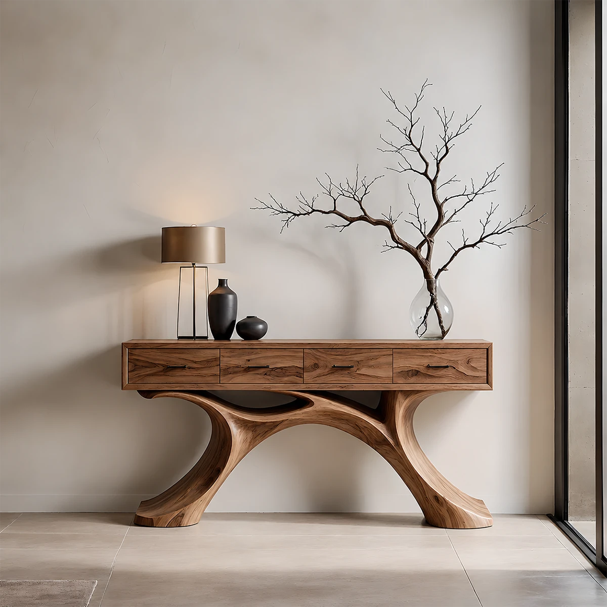 Sculptural Natural Wood Console Table with Drawers for Modern Entryways - ArborisWood - 12