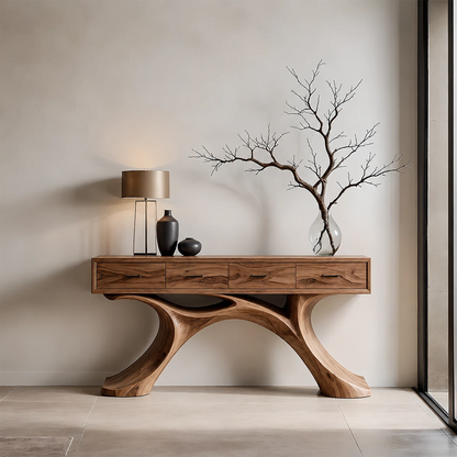 Sculptural Natural Wood Console Table with Drawers for Modern Entryways - ArborisWood - 12