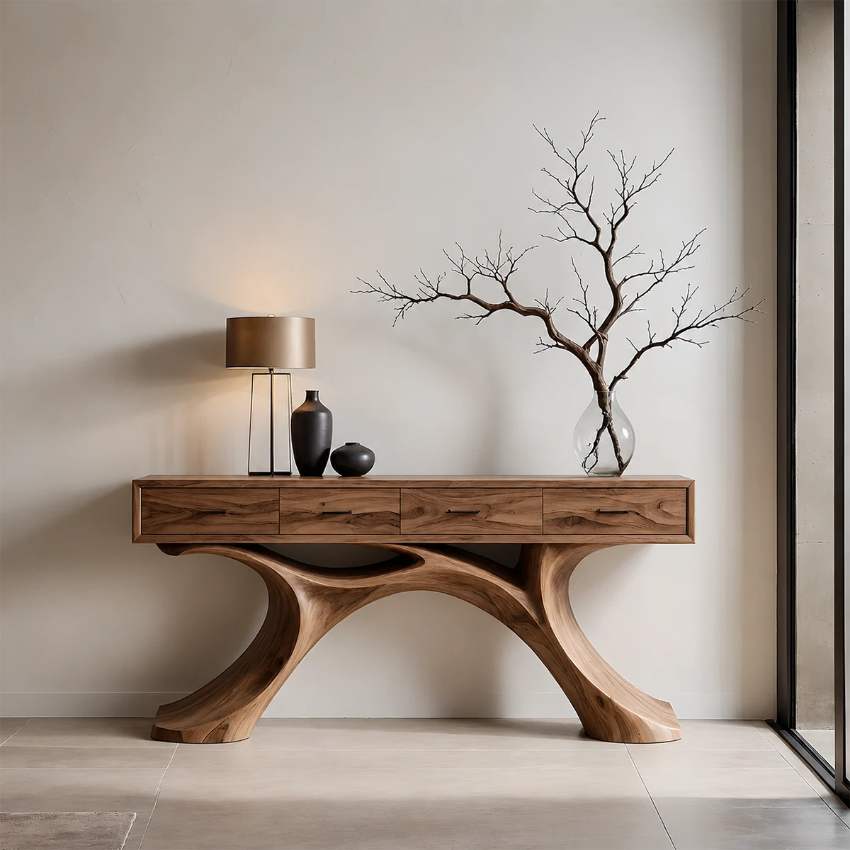 Sculptural Natural Wood Console Table with Drawers for Modern Entryways - ArborisWood - 13