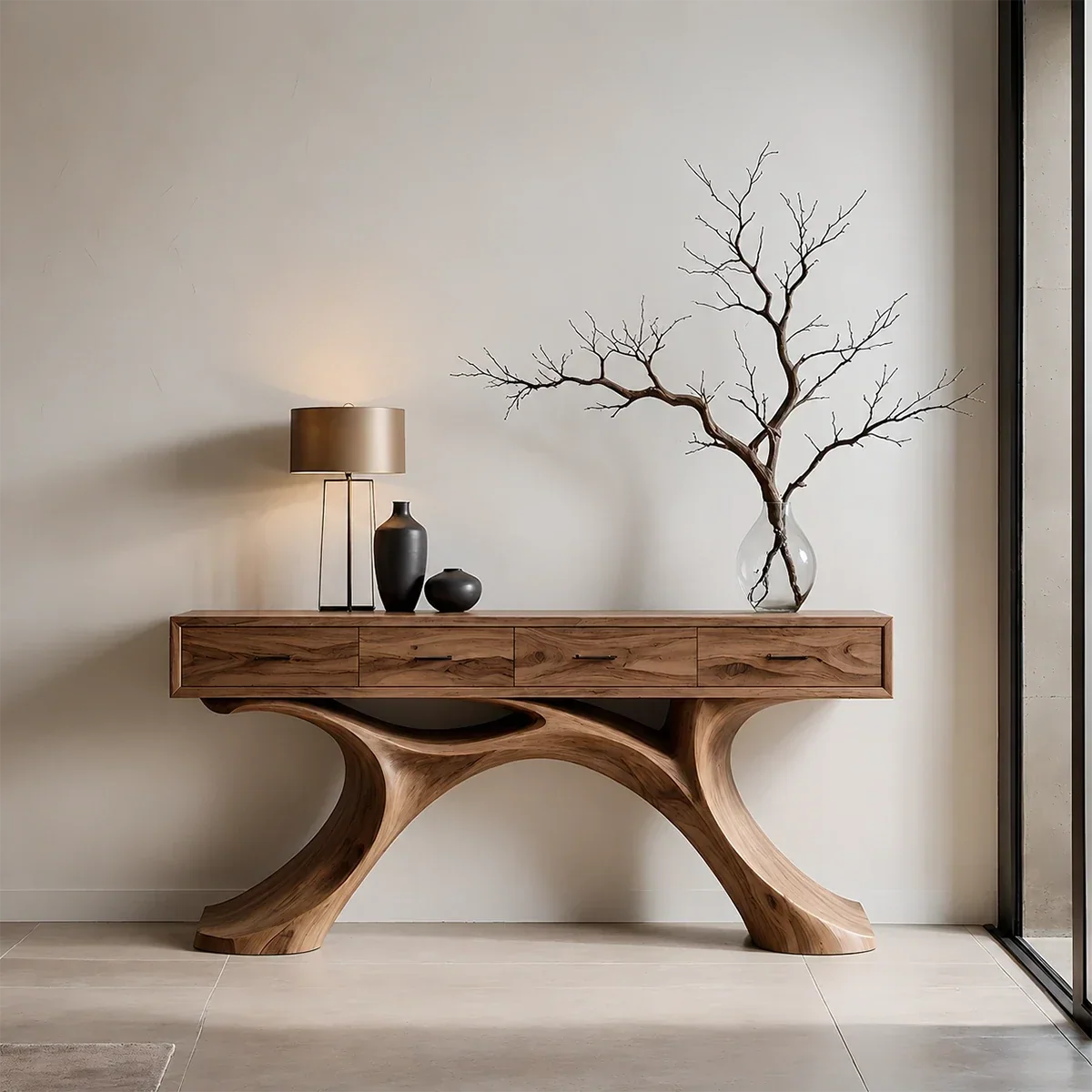 Sculptural Natural Wood Console Table with Drawers for Modern Entryways - Arboriswood - 13