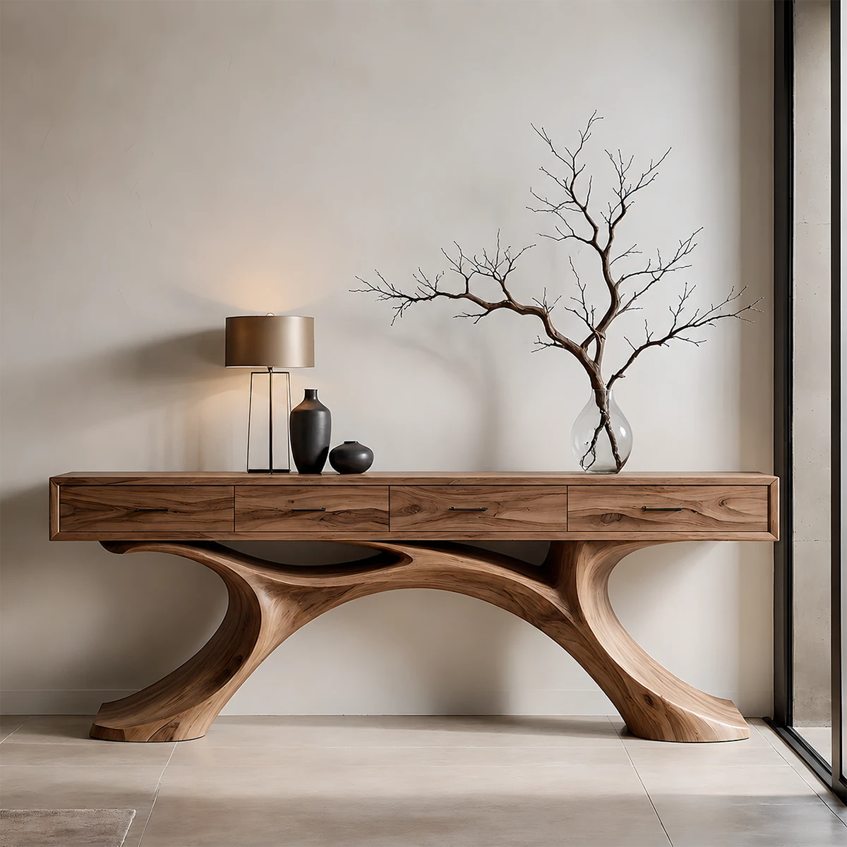 Sculptural Natural Wood Console Table with Drawers for Modern Entryways - ArborisWood - 14