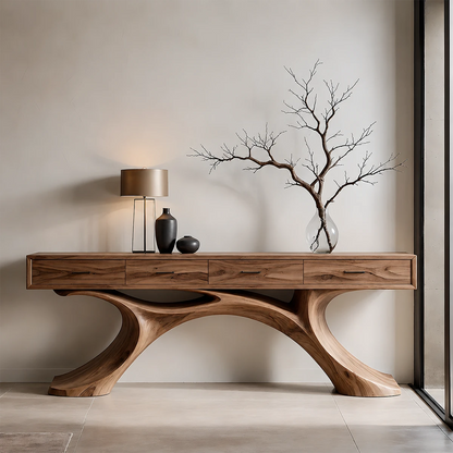 Sculptural Natural Wood Console Table with Drawers for Modern Entryways - ArborisWood - 14