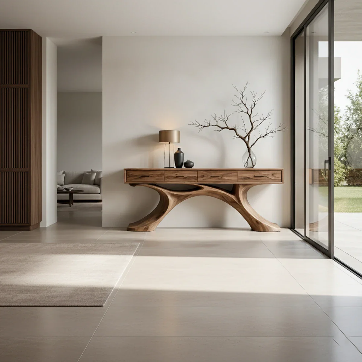 Sculptural Natural Wood Console Table with Drawers for Modern Entryways - ArborisWood - 2