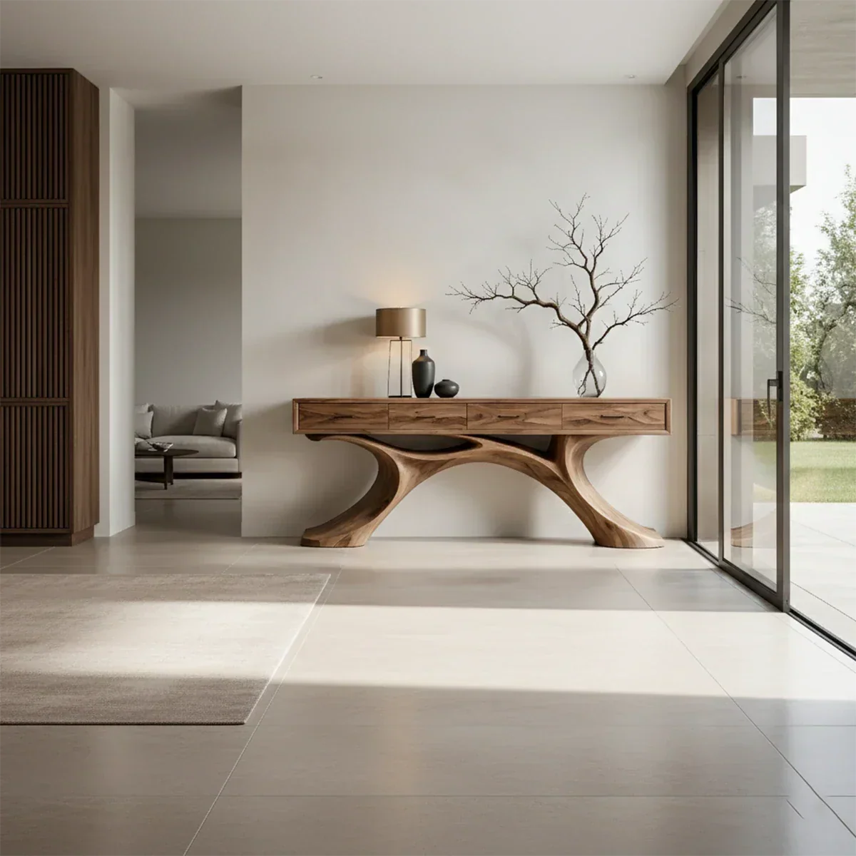 Sculptural Natural Wood Console Table with Drawers for Modern Entryways - Arboriswood - 2
