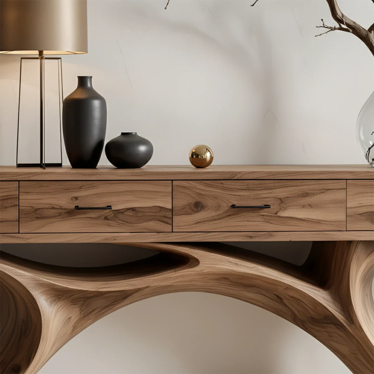 Sculptural Natural Wood Console Table with Drawers for Modern Entryways - ArborisWood - 3
