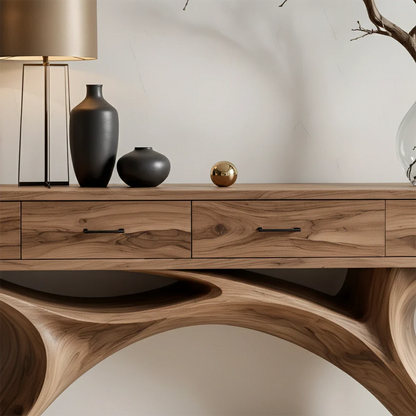Sculptural Natural Wood Console Table with Drawers for Modern Entryways - ArborisWood - 3