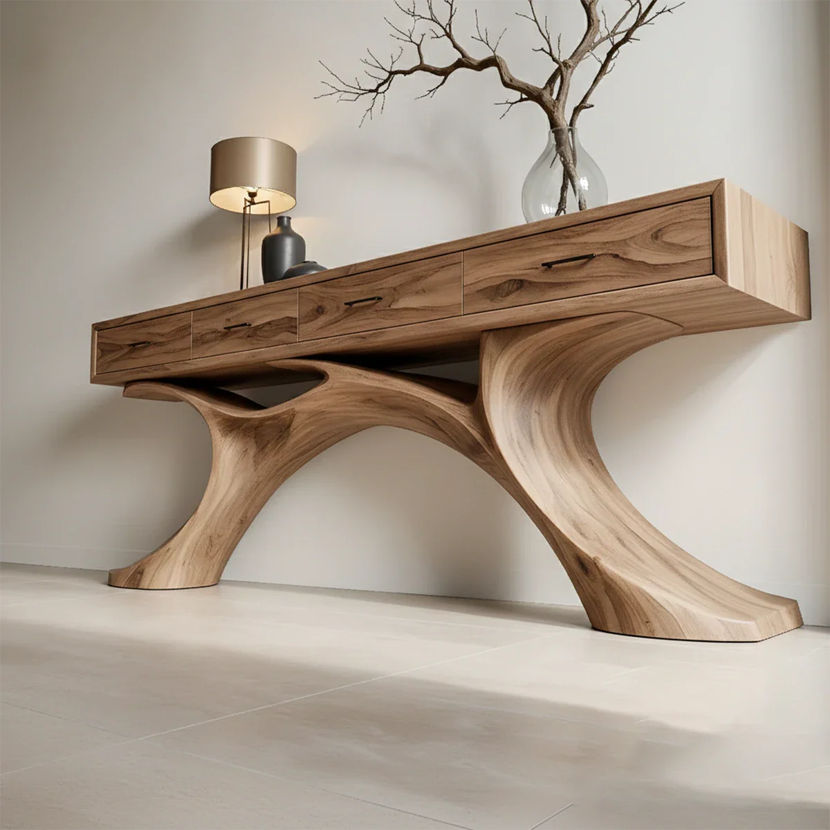 Sculptural Natural Wood Console Table with Drawers for Modern Entryways - ArborisWood - 4