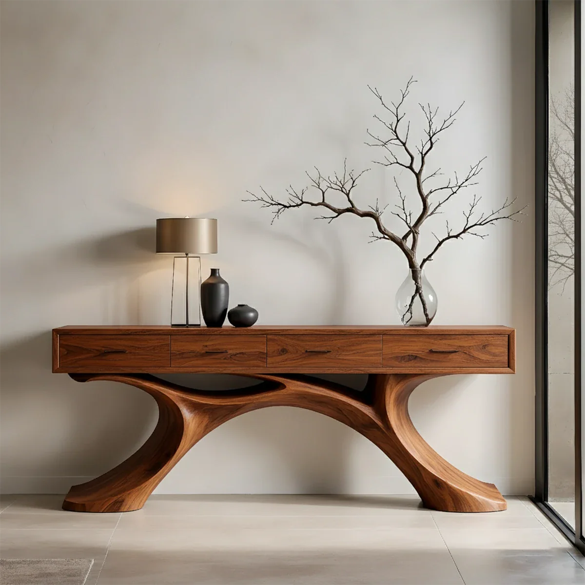 Sculptural Natural Wood Console Table with Drawers for Modern Entryways - ArborisWood - 6