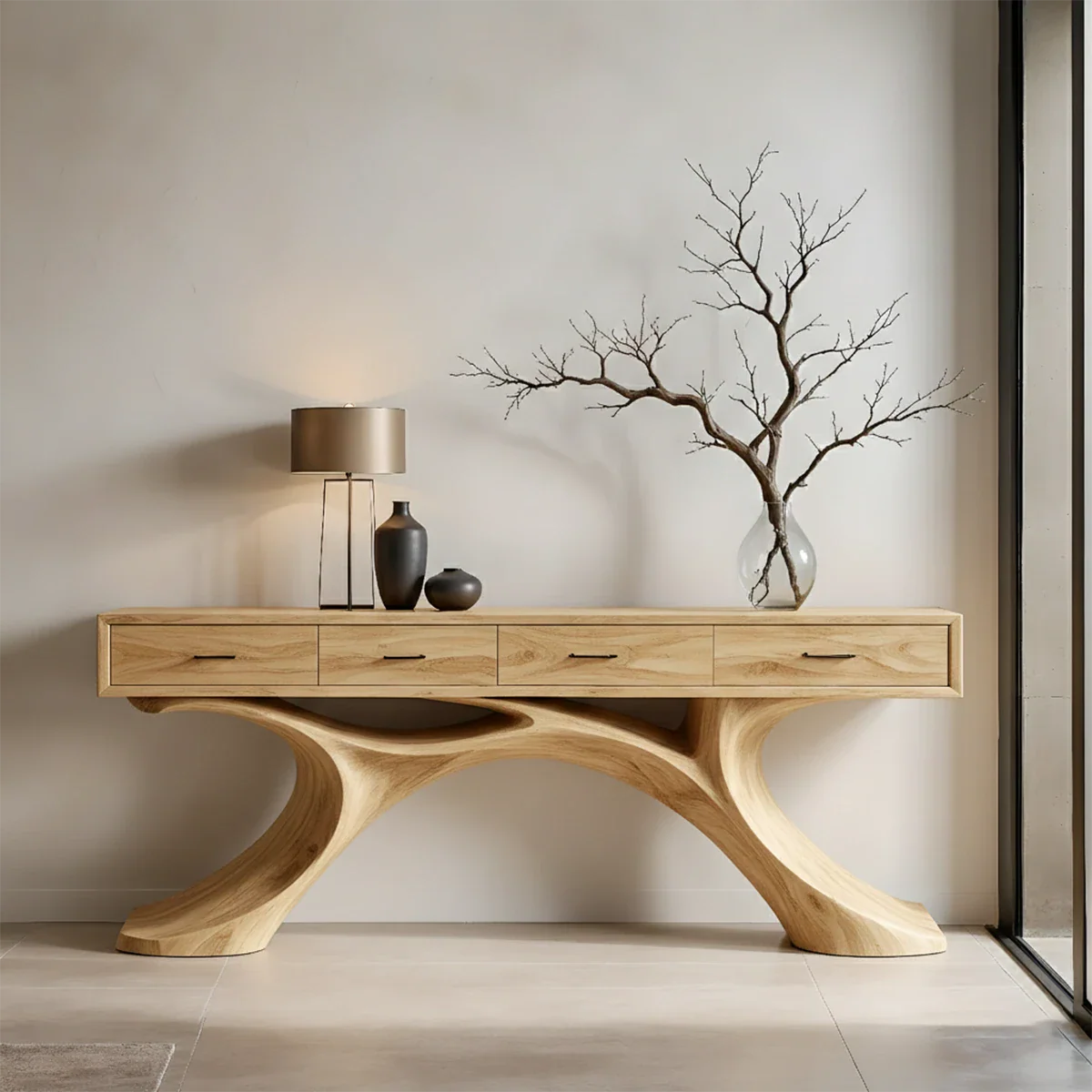Sculptural Natural Wood Console Table with Drawers for Modern Entryways - ArborisWood - 7