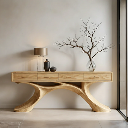 Sculptural Natural Wood Console Table with Drawers for Modern Entryways - ArborisWood - 7