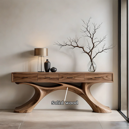 Sculptural Natural Wood Console Table with Drawers for Modern Entryways - ArborisWood - 9