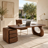 Home office desk with circular open leg detail and spacious top for daily productivity