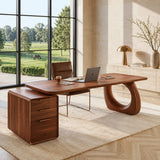 Drawer pedestal storage gives this workstation desk a clean and organized office layout