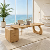 With an artistic open support, this desk brings visual interest to a bright workspace