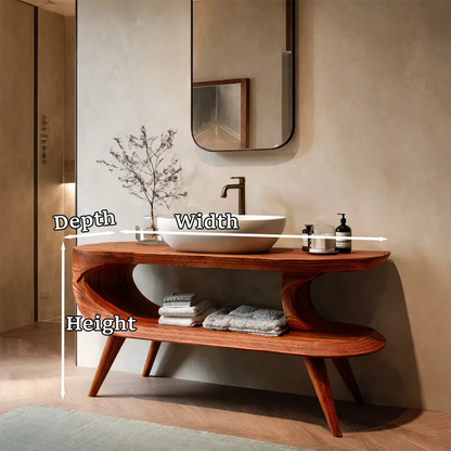 Sculptural Open Shelf Bathroom Vanity Natural Solid Wood Curved Frame - ArborisWood - 10