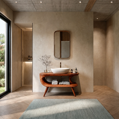 Sculptural Open Shelf Bathroom Vanity Natural Solid Wood Curved Frame - ArborisWood - 12