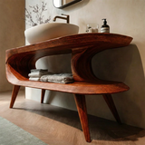 Sculptural Open Shelf Bathroom Vanity Natural Solid Wood Curved Frame - Arboriswood - 4