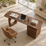 Designed for productivity, this study desk blends sculptural form with useful storage