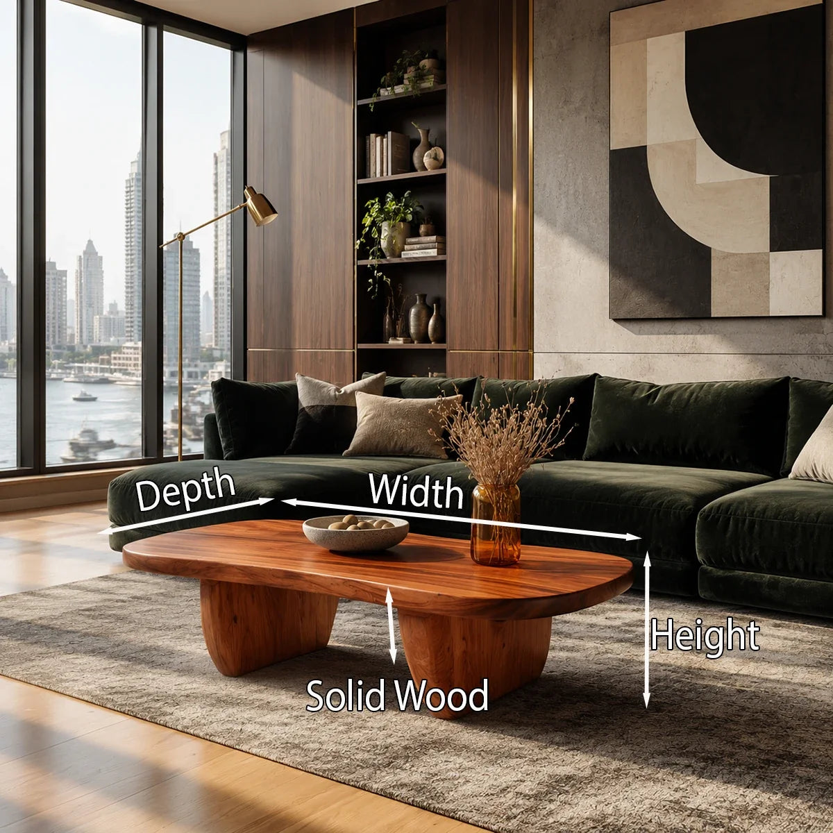 Minimalist coffee table with clean curves and low profile for a sophisticated living space