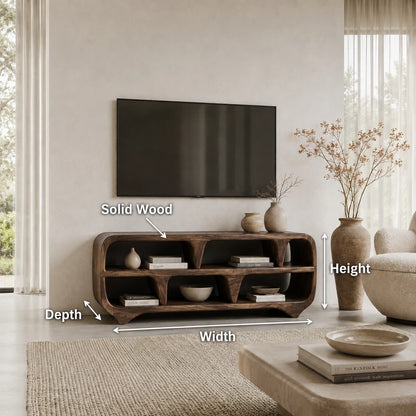 Sculptural Solid Wood TV Stand with Open Shelf Storage Console Design - ArborisWood - 10