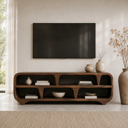 Sculptural Solid Wood TV Stand with Open Shelf Storage Console Design - ArborisWood - 14