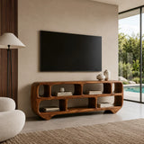 Sculptural Solid Wood TV Stand with Rounded Open Shelf Storage Console - Arboriswood