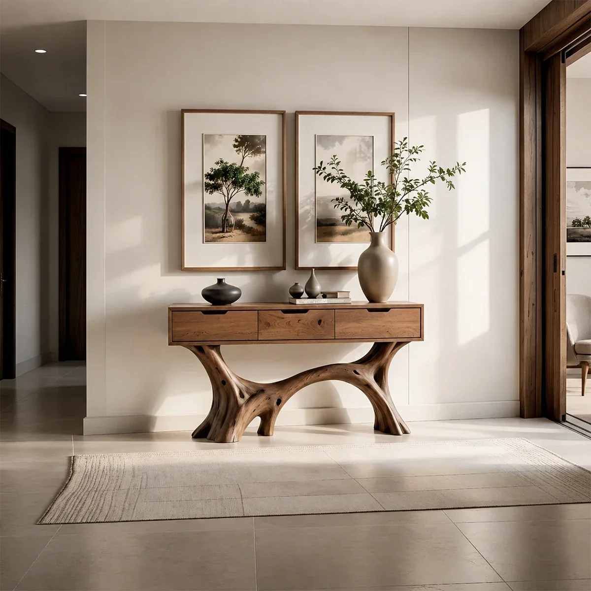 Sculptural Storage Console Table in Natural Solid Wood with Branch Base - Arboriswood - 12