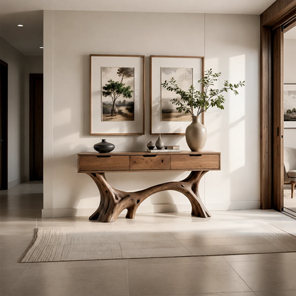 Sculptural Storage Console Table in Natural Solid Wood with Branch Base - ArborisWood - 13
