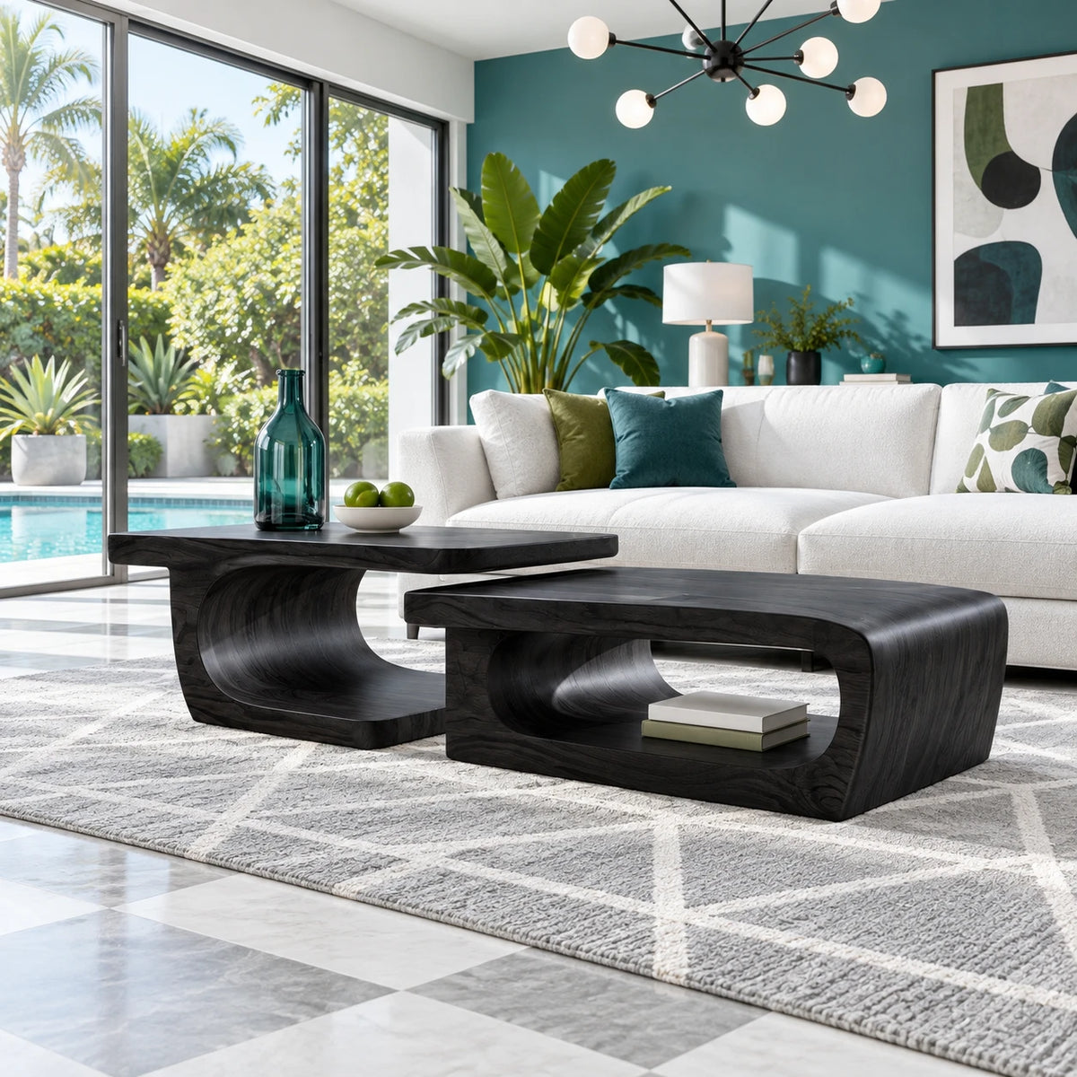 Sculptural Two-Tier Coffee Table with Flowing Curves and Open Wood Base - Arboriswood - 10