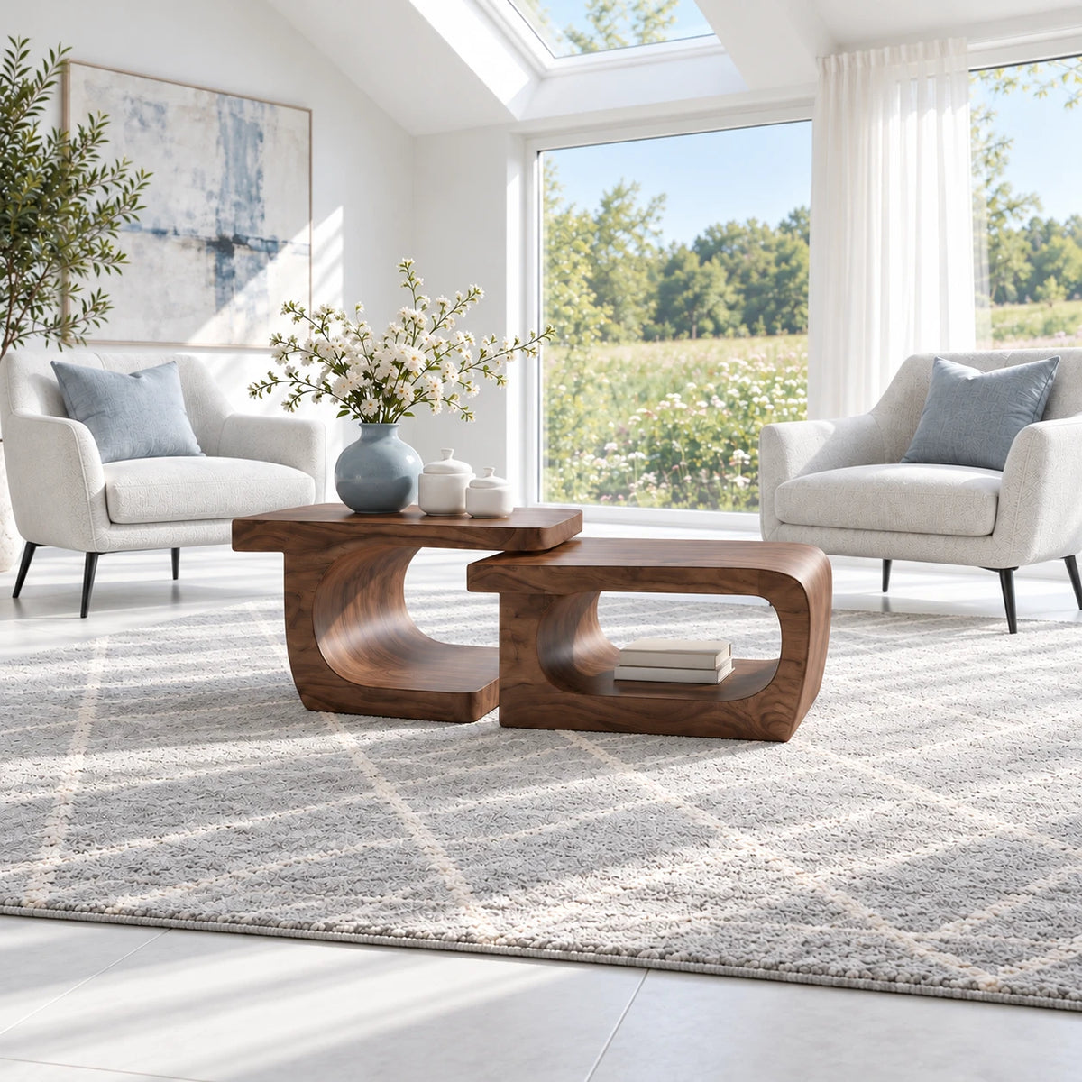 Sculptural Two-Tier Coffee Table with Flowing Curves and Open Wood Base - Arboriswood - 11