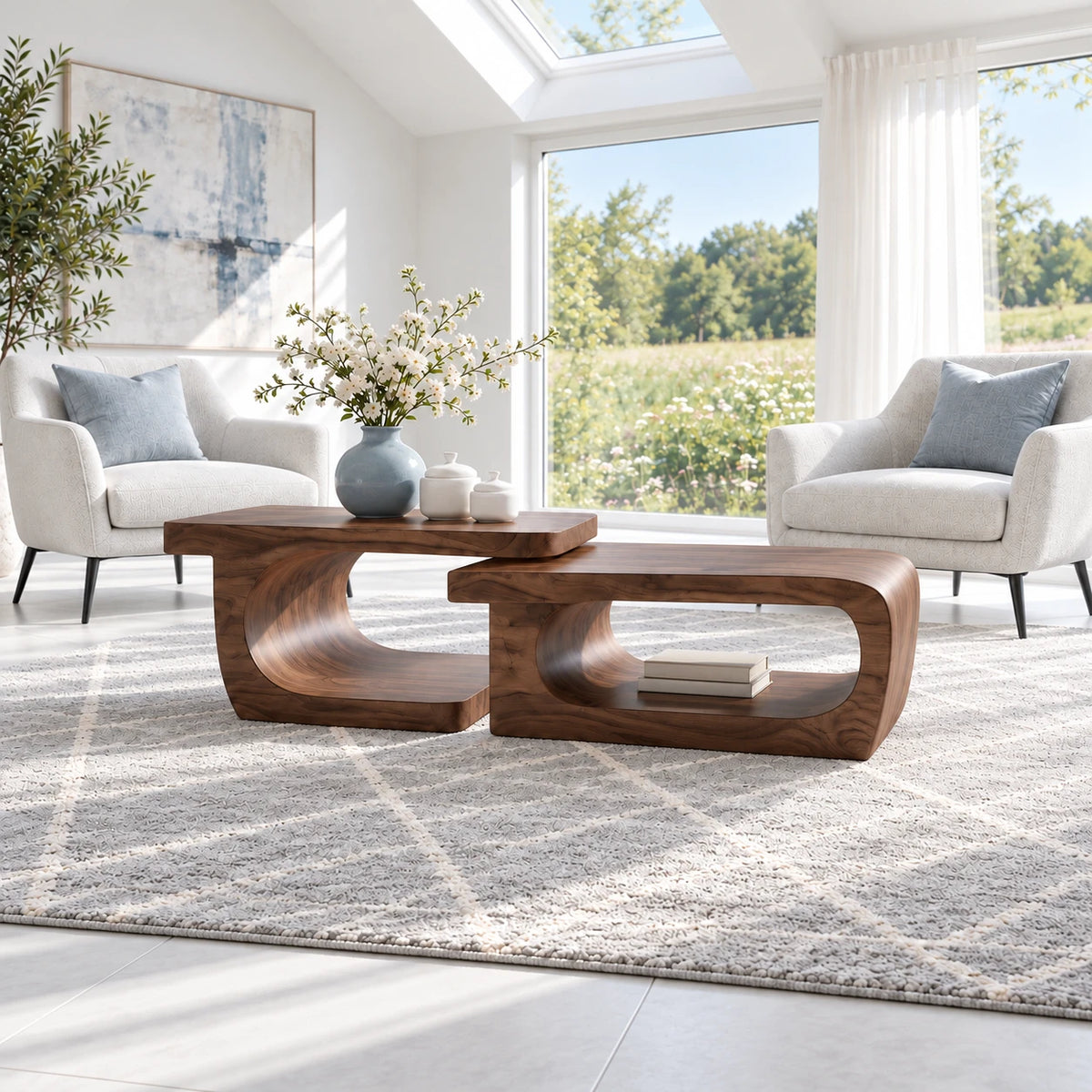 Sculptural Two-Tier Coffee Table with Flowing Curves and Open Wood Base - Arboriswood - 13