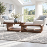 Sculptural Two-Tier Coffee Table with Flowing Curves and Open Wood Base - Arboriswood - 2
