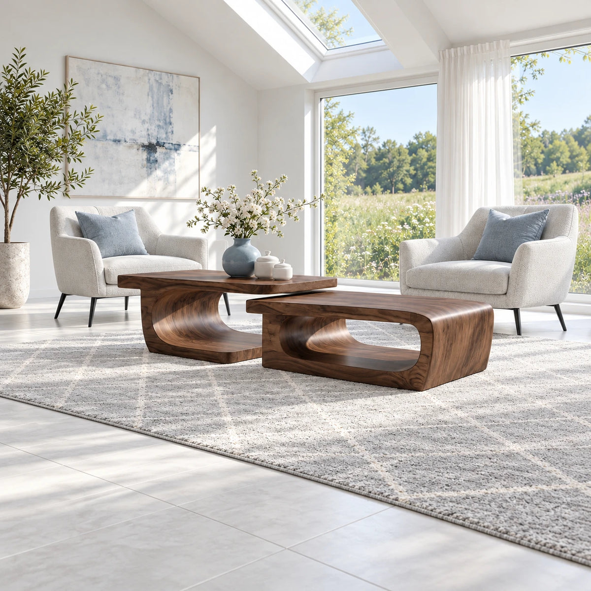 Sculptural Two-Tier Coffee Table with Flowing Curves and Open Wood Base - Arboriswood - 3