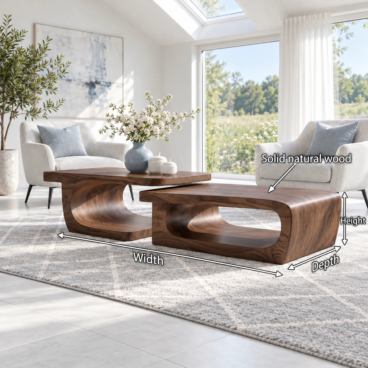 Sculptural Two-Tier Coffee Table with Flowing Curves and Open Wood Base - Arboriswood - 7