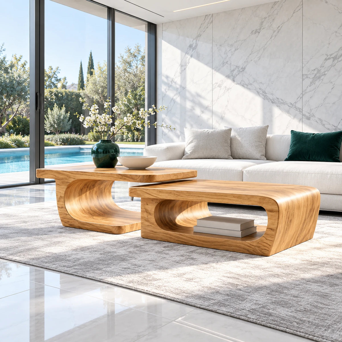 Sculptural Two-Tier Coffee Table with Flowing Curves and Open Wood Base - Arboriswood - 8