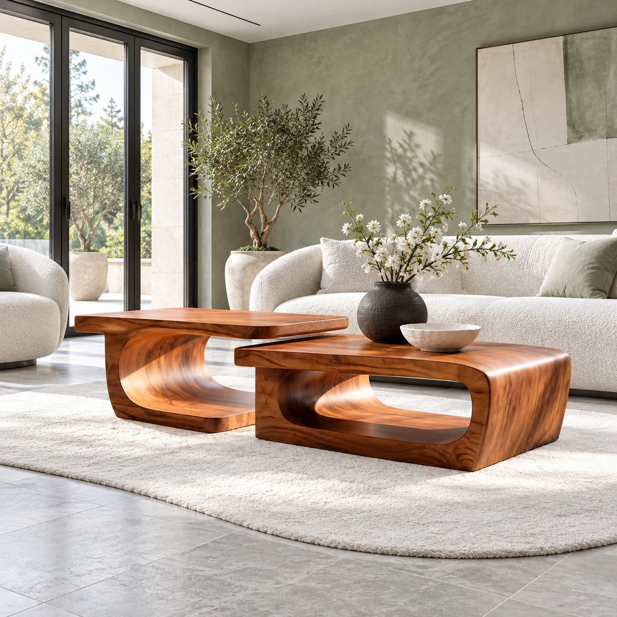 Sculptural Two-Tier Coffee Table with Flowing Curves and Open Wood Base - Arboriswood - 9