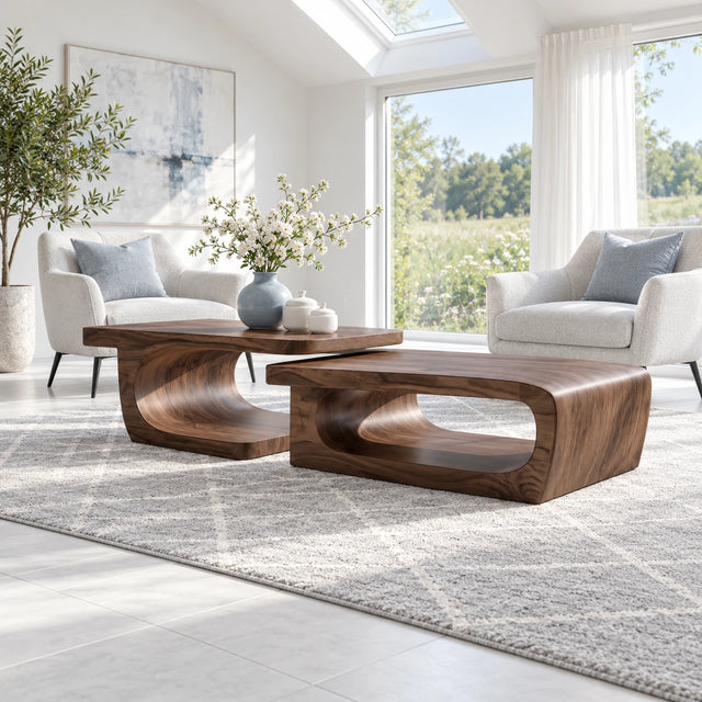 Sculptural Two-Tier Coffee Table with Flowing Curves and Open Wood Base - Arboriswood