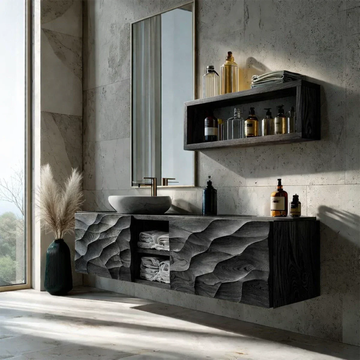 Sculptural Wave Floating Bathroom Vanity Natural Solid Wood - Arboriswood - 11