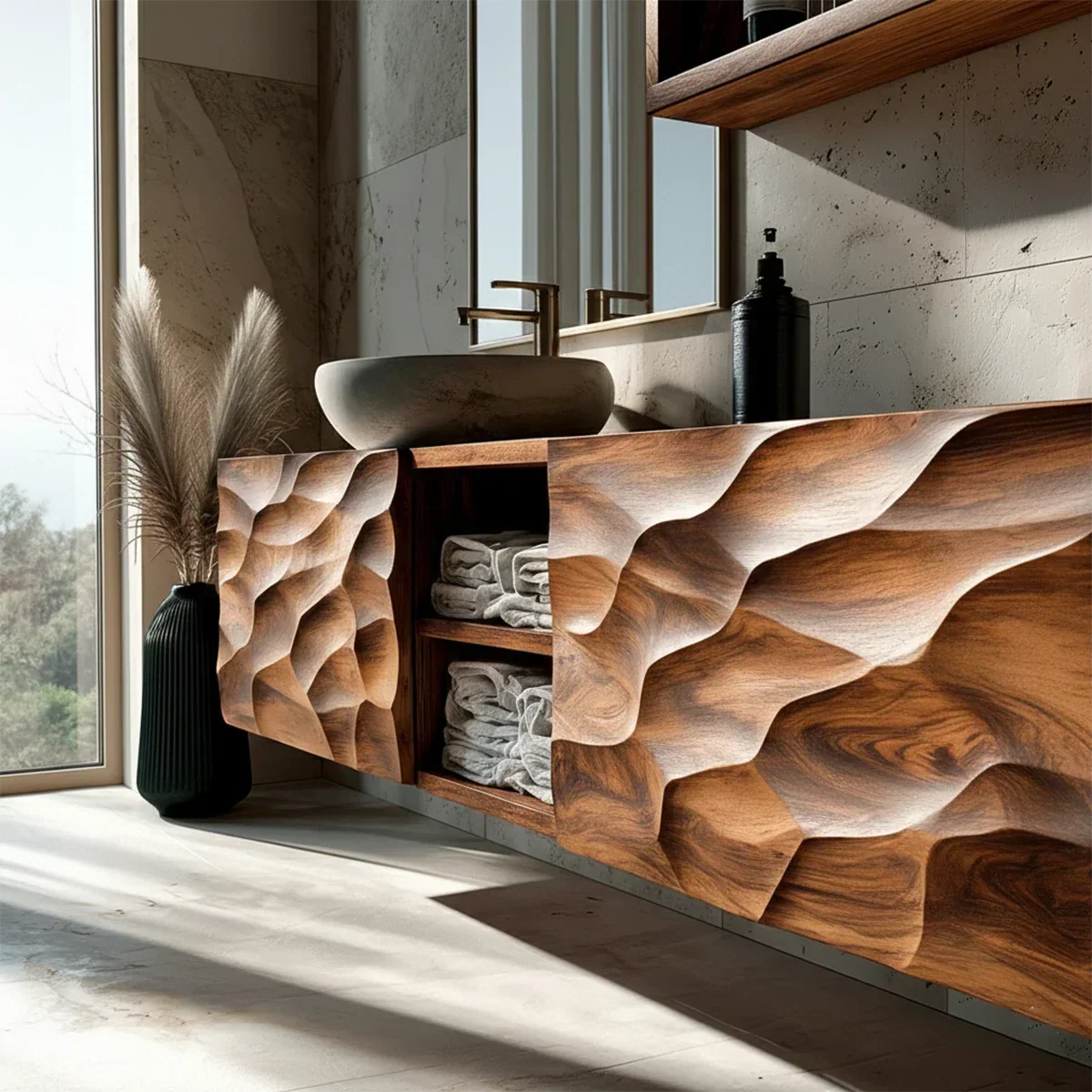 Sculptural Wave Floating Bathroom Vanity Natural Solid Wood - Arboriswood - 5
