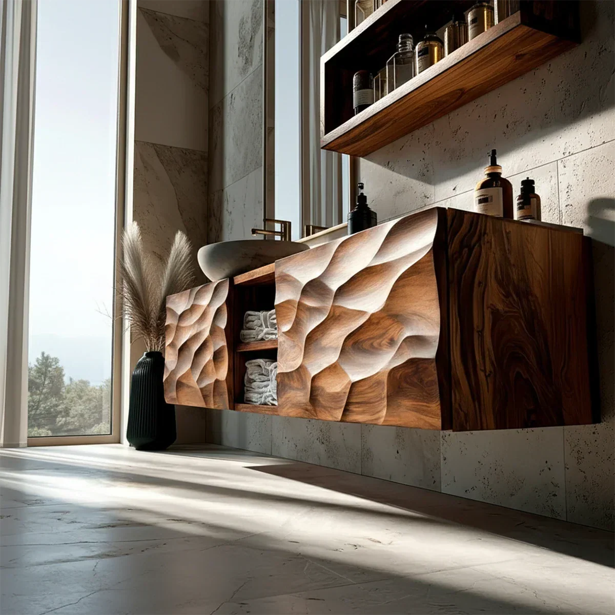 Sculptural Wave Floating Bathroom Vanity Natural Solid Wood - Arboriswood - 6