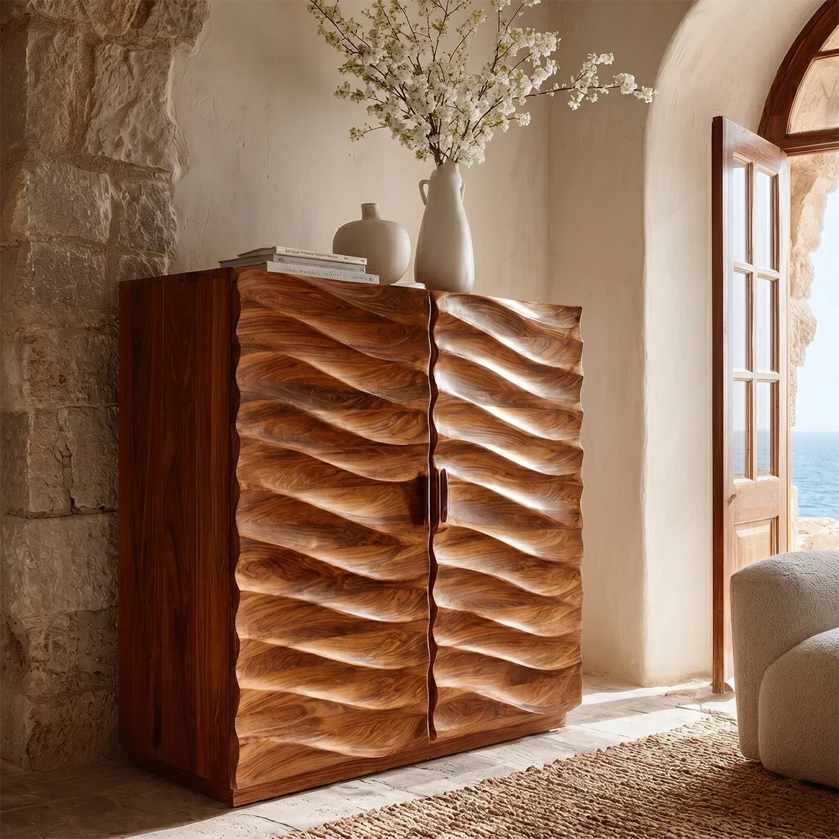 Sculptural Wave Sideboard Cabinet in Natural Solid Wood Design - ArborisWood - 4