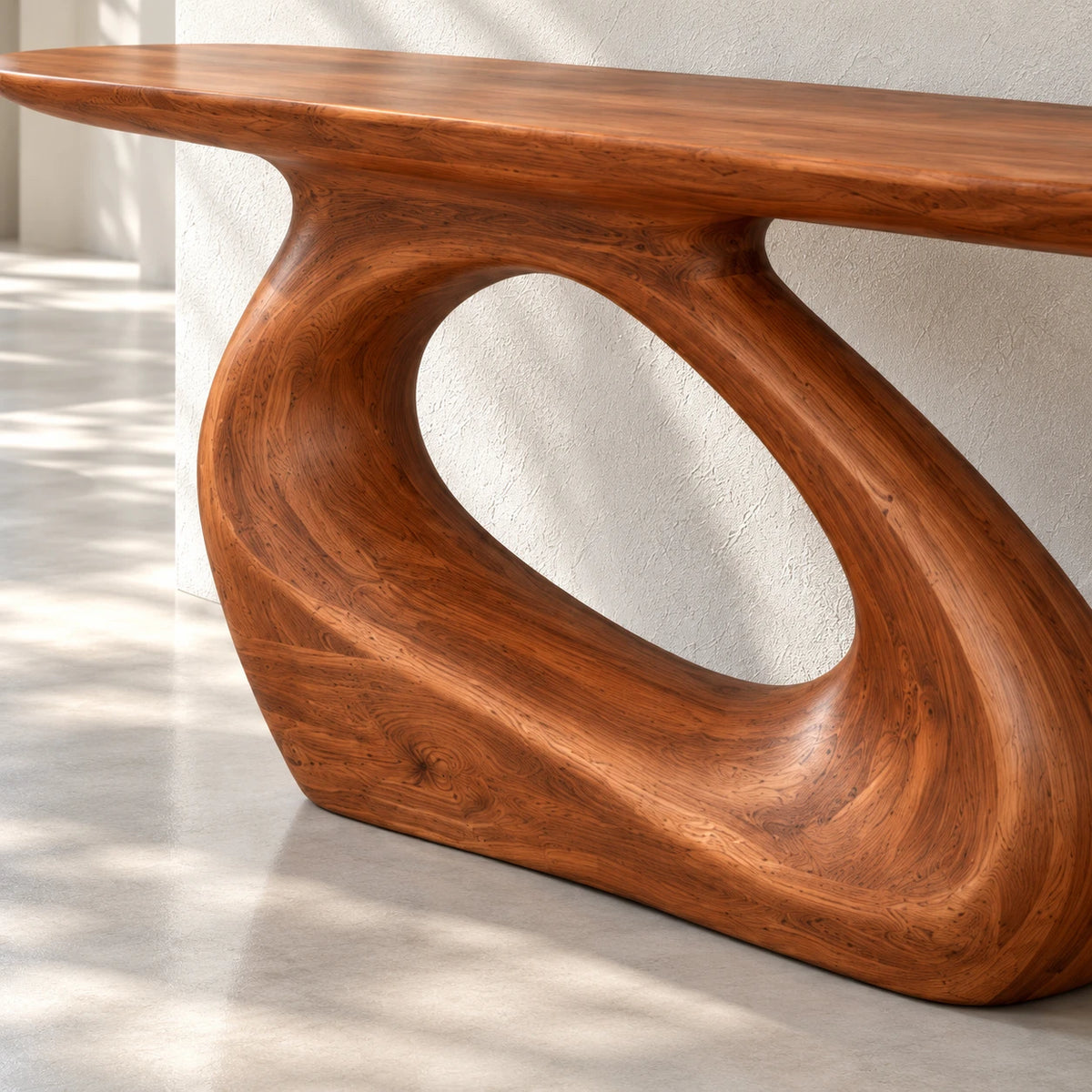 Sculptural Wood Console Table with a Flowing Carved Pedestal Base - Arboriswood - 4