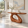 Sculptural Wood Console Table with a Flowing Carved Pedestal Base - Arboriswood