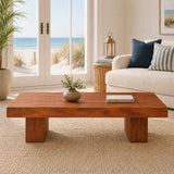 Coastal coffee table with handcrafted slab top and sturdy solid wood legs for bright homes