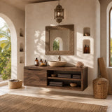 Single Door Bathroom Vanity Cabinet in Natural Solid Wood With Open Shelves - Arboriswood - 7