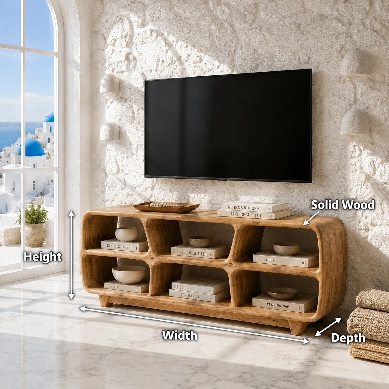 Six Compartment Solid Wood TV Stand with Tiered Open Shelving for Living Rooms - ArborisWood - 10