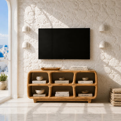 Six Compartment Solid Wood TV Stand with Tiered Open Shelving for Living Rooms - ArborisWood - 12