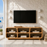 Six Compartment Solid Wood TV Stand with Tiered Open Shelving for Living Rooms - Arboriswood - 14