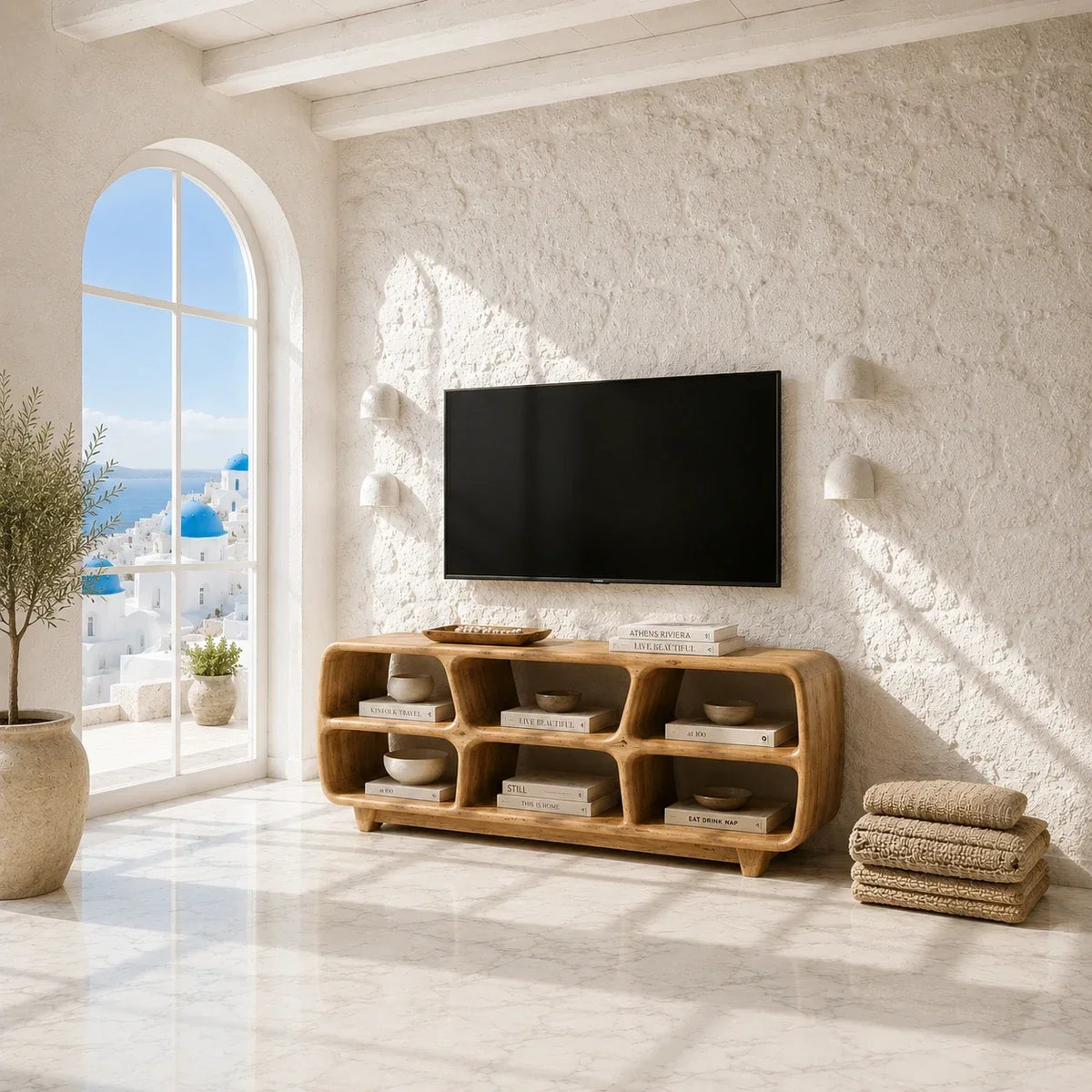 Six Compartment Solid Wood TV Stand with Tiered Open Shelving for Living Rooms - Arboriswood - 2