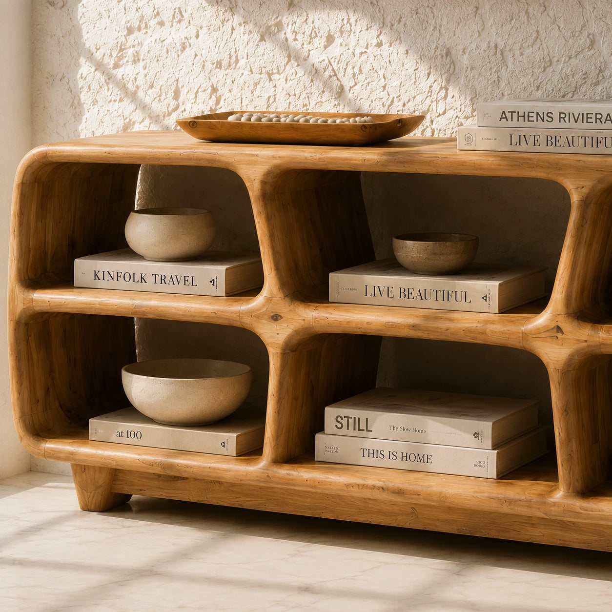 Six Compartment Solid Wood TV Stand with Tiered Open Shelving for Living Rooms - ArborisWood - 4